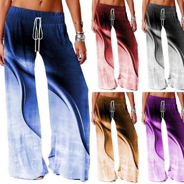 

women's pants & capris gradient for women drawstring elastic waist wide leg trousers casual long woman pantalones mujer, Black;white
