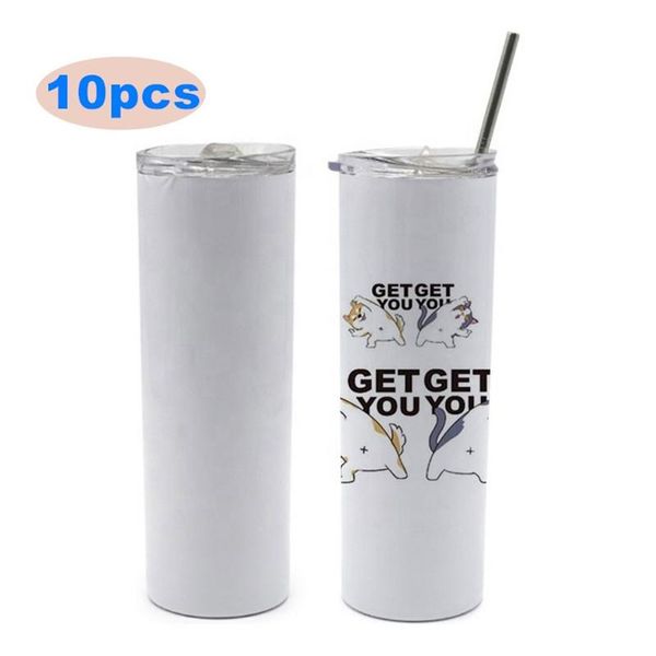

10pcs 20oz Sublimation Blank White Skinny Tumbler Stainless Steel Insulated Water Bottle Double Wall Vacuum Travel Cup Bottles