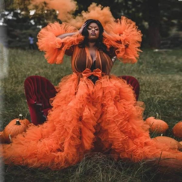 

wraps & jackets bright orange sleepwear tulle maternity dresses long sleeves plus size custom made bridal poshoot lingerie pregnancy robes, White