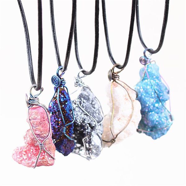 

pendant necklaces handmade crystal wire natural agates cluster tooth stone necklace female long section national wind accessory, Silver