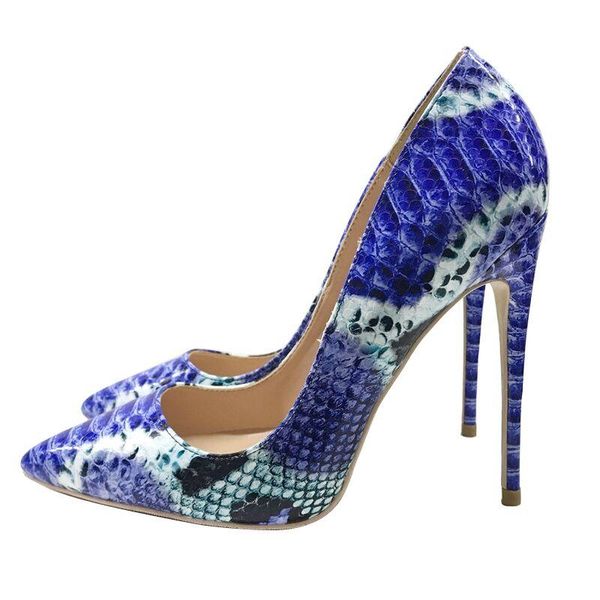 

dress shoes party women high heels blue snake pattern heel ladies pointed shallow mouth super fine 12cm thin 09, Black
