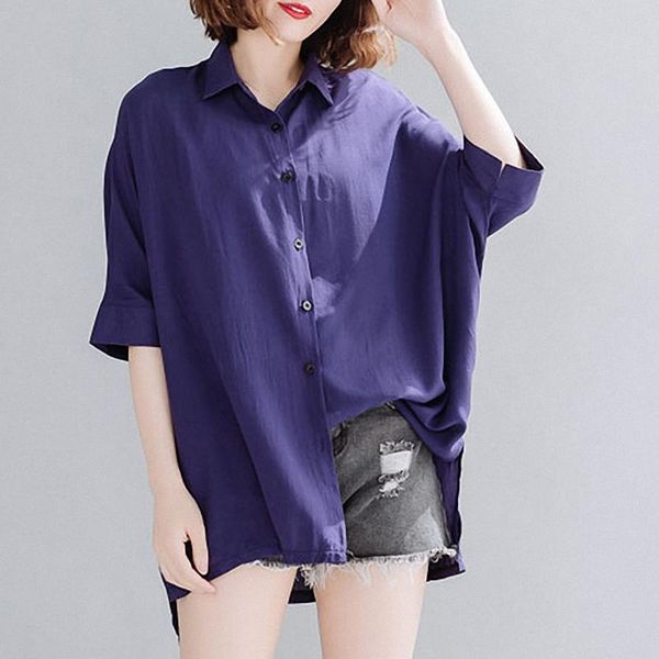 

women's blouses & shirts 2021 summer chiffon plus size shirt bat sleeve solid color long blouse female three quarter, White