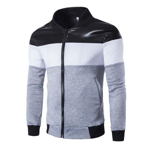 

men's jackets long sleeve jacket splicing design zipper coat casual fashion round neck, Black;brown