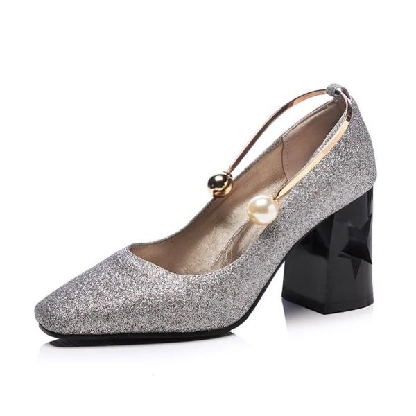 

dress shoes oversized square head sequin platform ladies high heels women woman pumps, Black