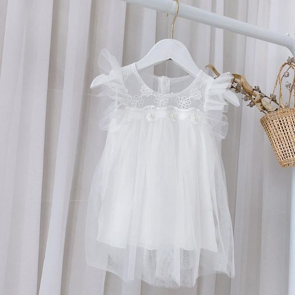 

girl's dresses sweet summer outfits girls kids princess fairy dress children baby infants ruffle sleeve mesh beaded vestidos s12487, Red;yellow