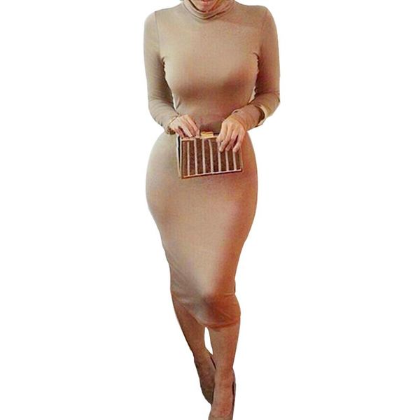 

casual dresses ladies dress midi slim fashion europe style high neck clubwear night wear bodycon autumn winter bottoming, Black;gray