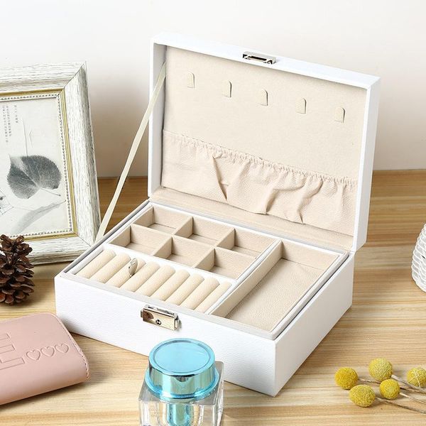 

jewelry pouches, bags 1pcs double-layer box gift ring packing earrings necklace storage display organizer bag packaging, Pink;blue