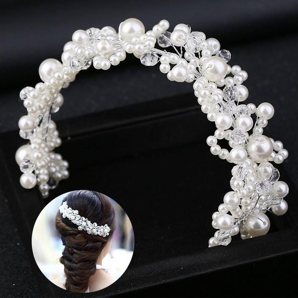 

hair clips & barrettes fashion headband for women pearl flower hairband handmade wedding accessories girl headwear luxury party hairwear gif, Golden;silver