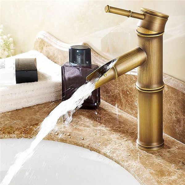 

european retro basin faucet bamboo style waterfall faucets cold water mixer bathroom sink brass tap