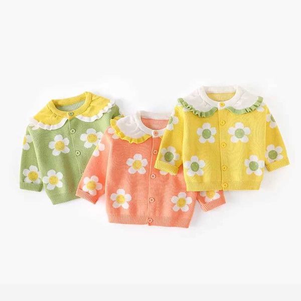 Outono inverno bebê meninas flor feita malha cardigan suéteres revestimento crianças roupas crianças feitos à mão Cardigan casaco tops y1024