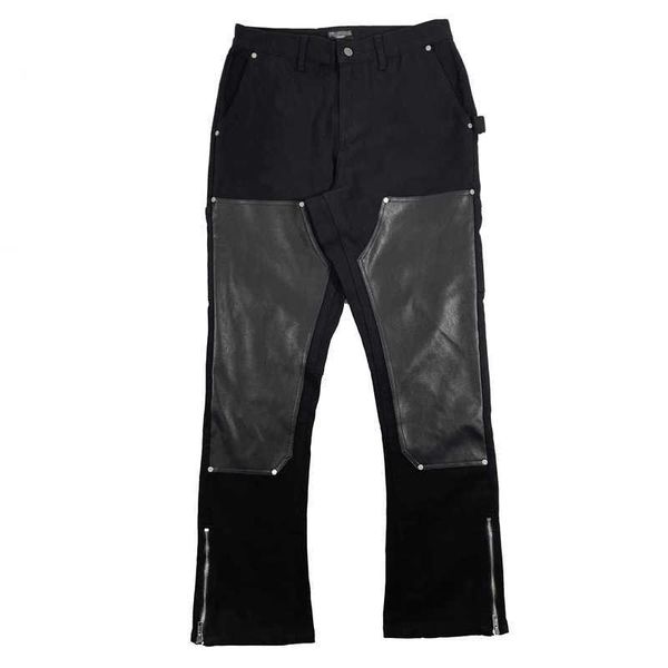 Jeans da uomo Crissrex store comictree C.T denim cucito in pelle PU con cerniera tuta da lavoro pantaloni da uomo