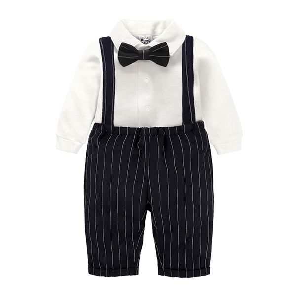 

autumn infant baby boys long sleeve shirt + braces pants fashion clothing sets kids boy gentleman clothes suits 210429, White