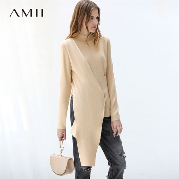 

autumn women irregular turtleneck pullover female fashion solid slim fit long sleeve sweater 11870217 210527, White