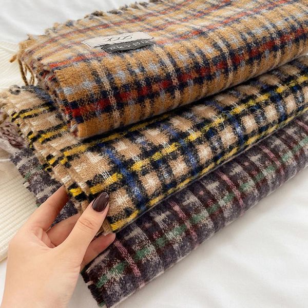 

scarves scarf women winter thick warm knits ladies beige brown plaid kids long boys girls gift, Blue;gray