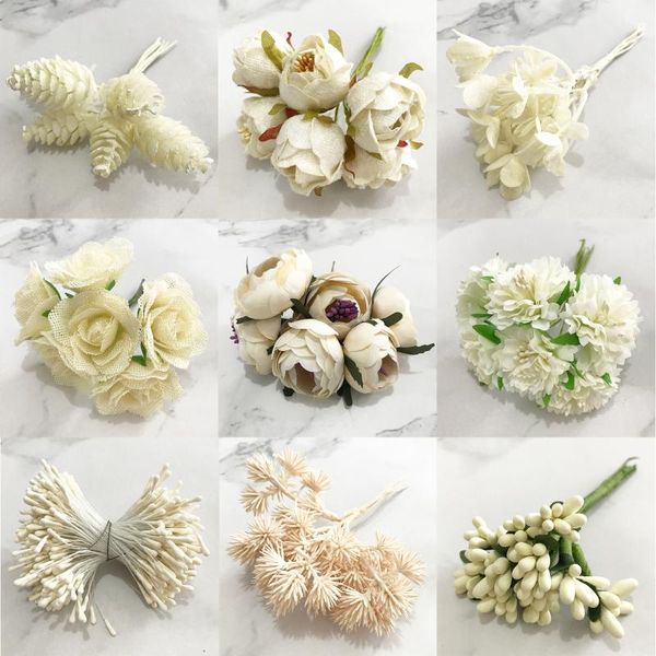 

decorative flowers & wreaths 6/10/12/70/90pcs hybrid ivory flower cherry stamen berries bundle diy christmas wedding cake gift box decor