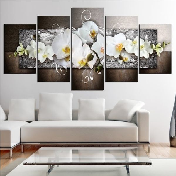 

5pcs/set fashion wall art canvas painting mangnolia orchid flower modern home decor
