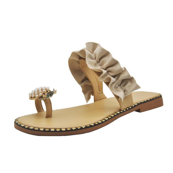 

slippers fashion women girls pearl flat bohemian style lady casual sandals beach shoes sweet sandalias, Black