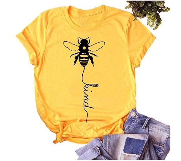 

women's t-shirt bee kind tshirt women casual letter o-neck graphic tees aesthetic 90s punk christmas shirt 2021 japanese, White