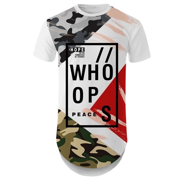 

youthup 3d t-shirt men round hem tshirt color patterns design mens hip t shirt male streetwear long line shirts for summer 210324, White;black