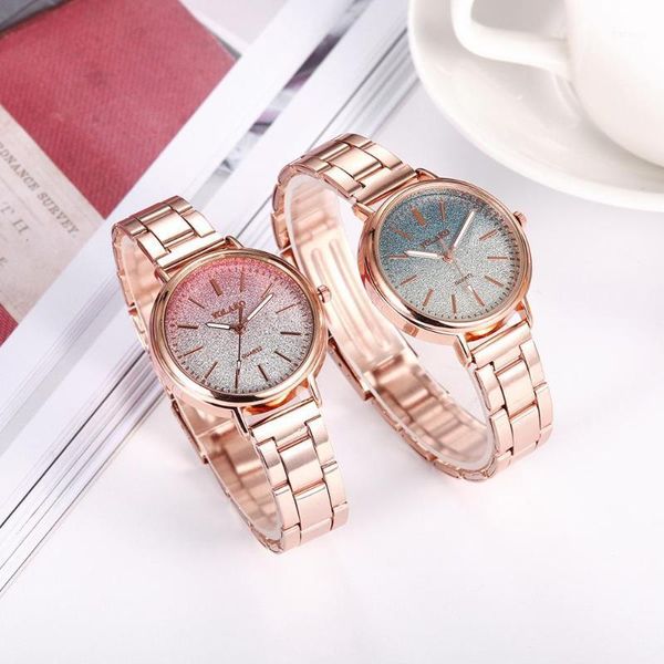 

women's watch gradient starry sky stainless steel quartz for women fashion luxury bracelet ladies wristwatches, Slivery;brown