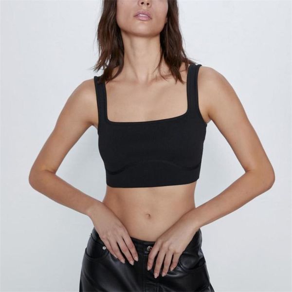 

summer women's crop camisole casual solid color short knit 210430, White