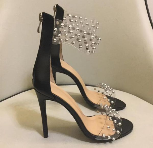 

peep toe high heeled pumps fashion women's summer rivets heels shoes chic gladiator by666 sandals, Black