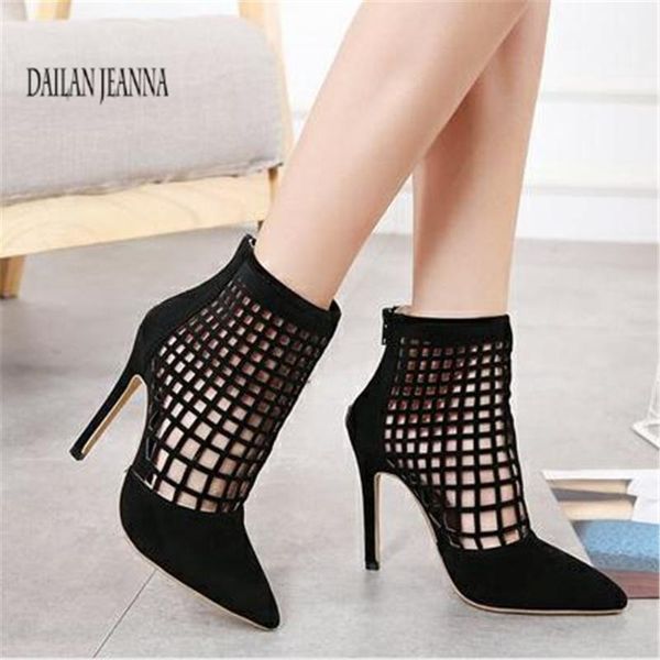 

european and american style high-roman shoes ladies 2021 pointed high-heeled women's hollow banquet boots dress, Black
