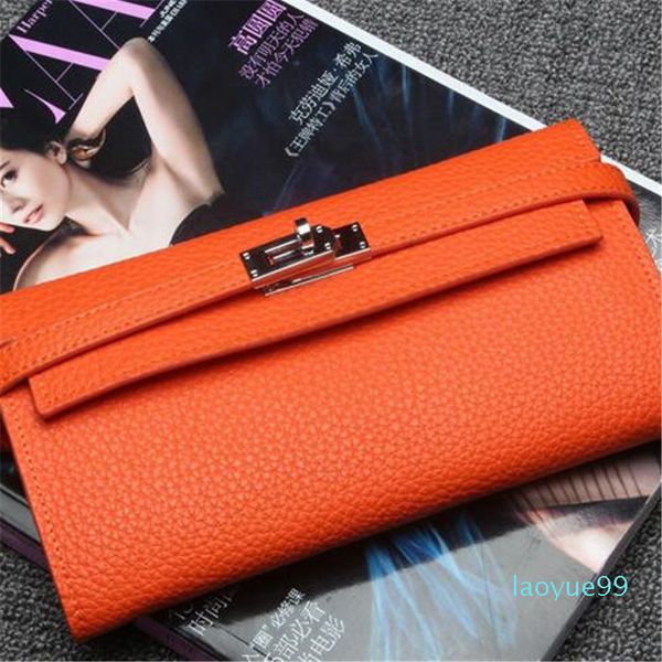 

designer- women fashion temperament proce wallets first layer cowhide leather card holders leisure lock wallet long purse, Red;black