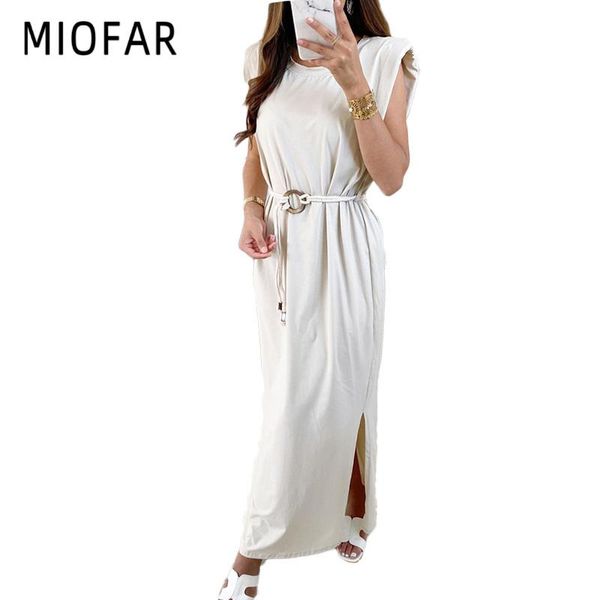 

fashion slim bohe national long dress sleeveless split shoulder pad o-neck women's straight with belt party dresses casual, Black;gray