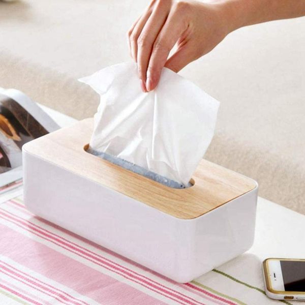 

tissue boxes & napkins wood box cover for disposable paper facial tissues, wooden rectangular holder storage