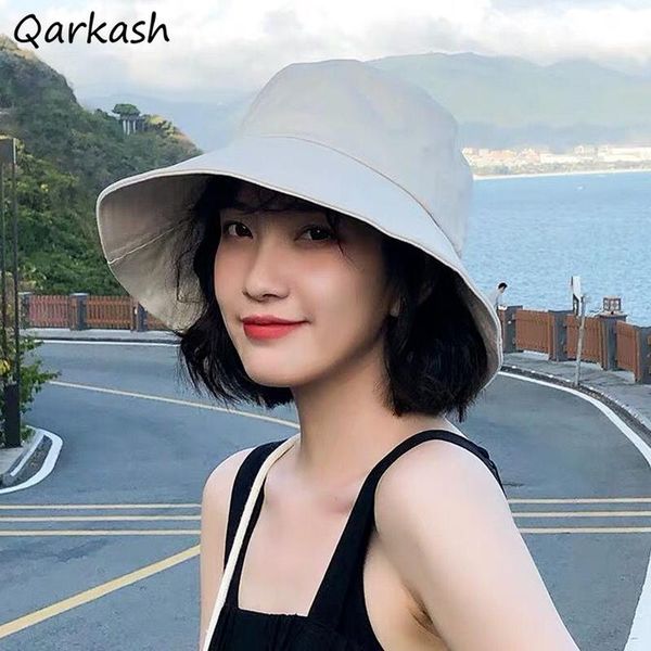 

wide brim hats bucket women fisherman casual all-match japanese style preppy solid sun-protection ulzzang chic leisure couple, Blue;gray