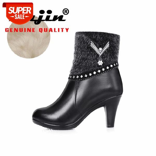 

Fujin Winter Boots Wool Women Genuine Leather Thick Bottom Fur Warm Plush High Heel Ankle Boots Platform for Women Snow #lK6h
