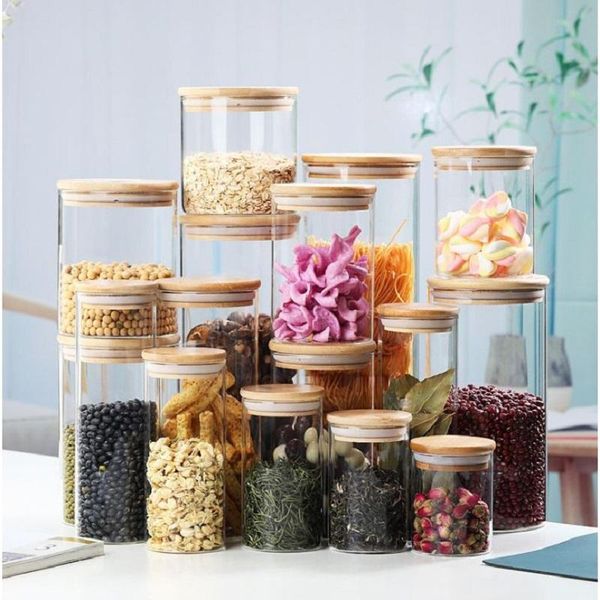 

storage bottles & jars glass jar with bamboo lid candy for spices kitchen sugar salt cookies miscellaneous grain organizer
