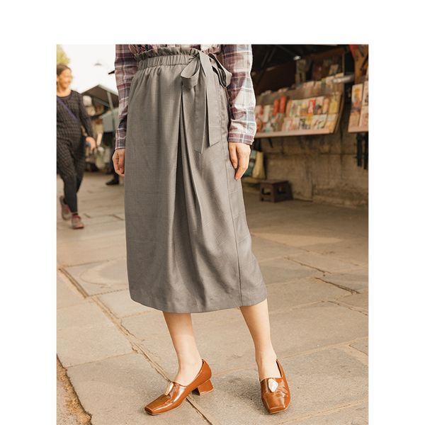 

skirt spring autumn retro plaid pattern show fit shape all matched women elastic waist skirt 1tgq, Black