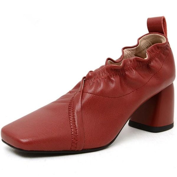 

fashion elegant women red shoes pleated genuine leather high heels pumps for wedding working dress, Black