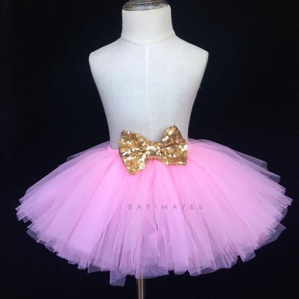 

skirts baby girls pink tutu skirt kids fluffy tulle tutus ballet dance pettiskirts with gold sequin bow children birthday party, Blue