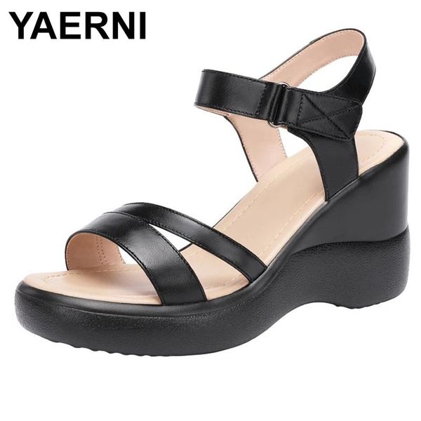 

sandals yaernihigh heel wedges women soft sole 2021 summer platform large size 40 41 42 43 womens wedge shoes, Black