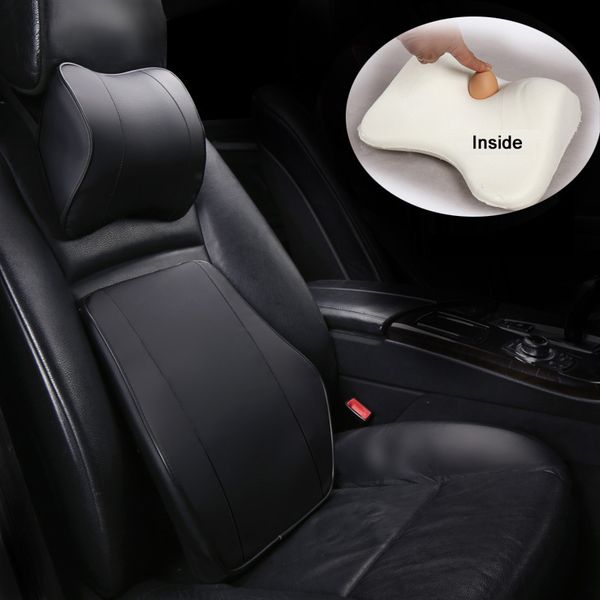 

car headrest pillow pu leather memory foam comfortable neck pillows support fit for most cars quality guarantee e1 x30