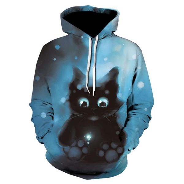 

men's hoodies & sweatshirts sweatshirt hoodie 3d clothes autumn cute cat loose pullover clothing comfortable, Black