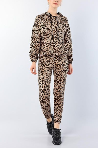 

plus size tracksuits leopard print hooded lady dual suit, Black