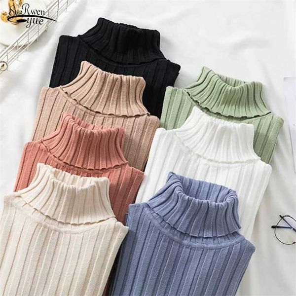 

autumn winter jumper turtleneck sweater knitted green women pullover long sleeve slim striped vintage s 16220 211018, White;black