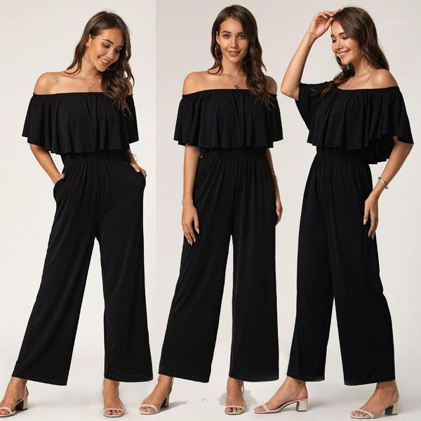 

women's pants & capris jumpsuit temperament casual suit real velvet solid color, Black;white
