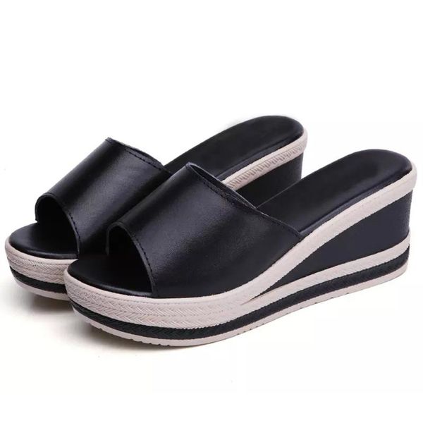 

slippers women shoes high heel leather uppers thick sole white black heighten