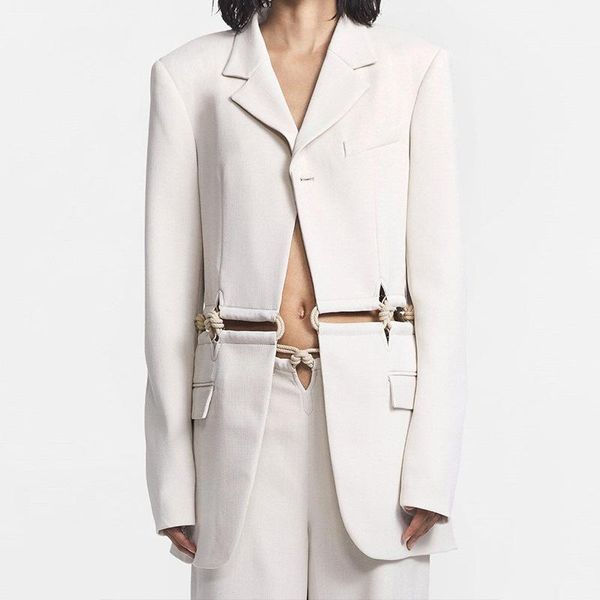 

women's suits & blazers est 2021 designer runway stylish rope lacing single button blazer, White;black