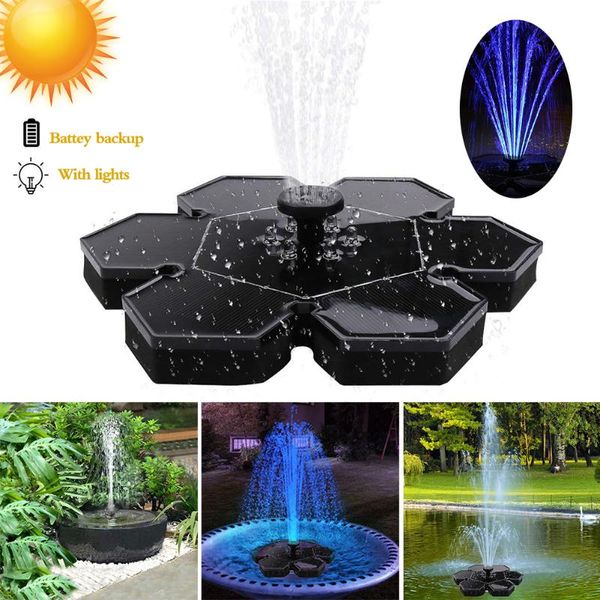 

garden decorations solar fountain for bird bath 2.4w water pump with led night light 4 nozzles battery backup pond decoration