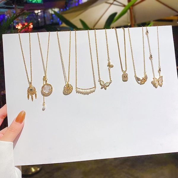 

chains titanium steel chain butterfly necklaces for women korean pearl pendant necklace temperament fashion jewelry, Silver