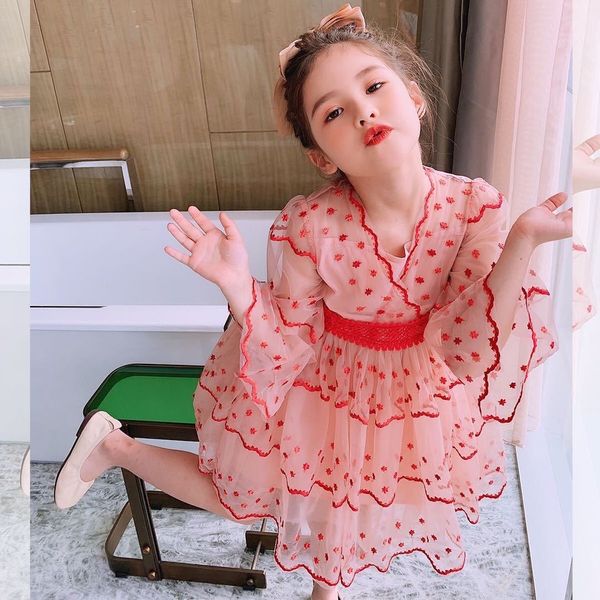 

girls' dresses big girls cupcake summer princess party frocks lace embroidery pink for teens girl 4 6 8 10 11 yrs children clothing, Red;yellow