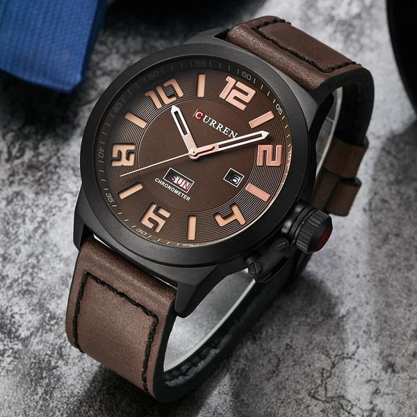 

wristwatches 2021 curren watch men brand fashion casual business quartz wristwatch leather clock waterproof relogio 8270, Slivery;brown