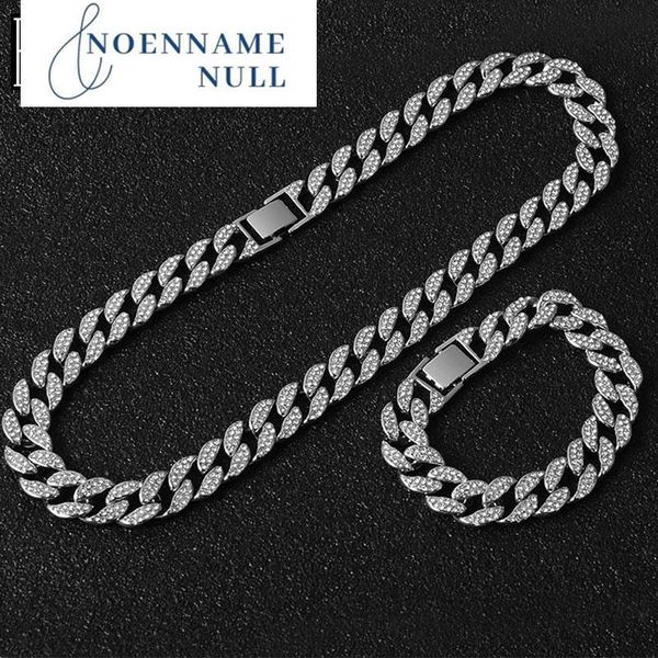 

chains hip hop 2pcs kit miami curb cuban chain necklace 13-15mm gold iced out paved rhinestones cz bling rapper necklaces men jewelry, Silver