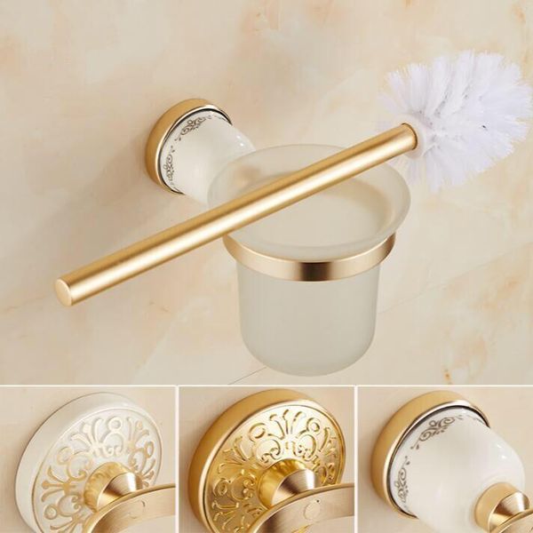 

arrivals high-end wall mounted space aluminum toilet cleaning brush golden brass holder bathroom accessories bath accessory set